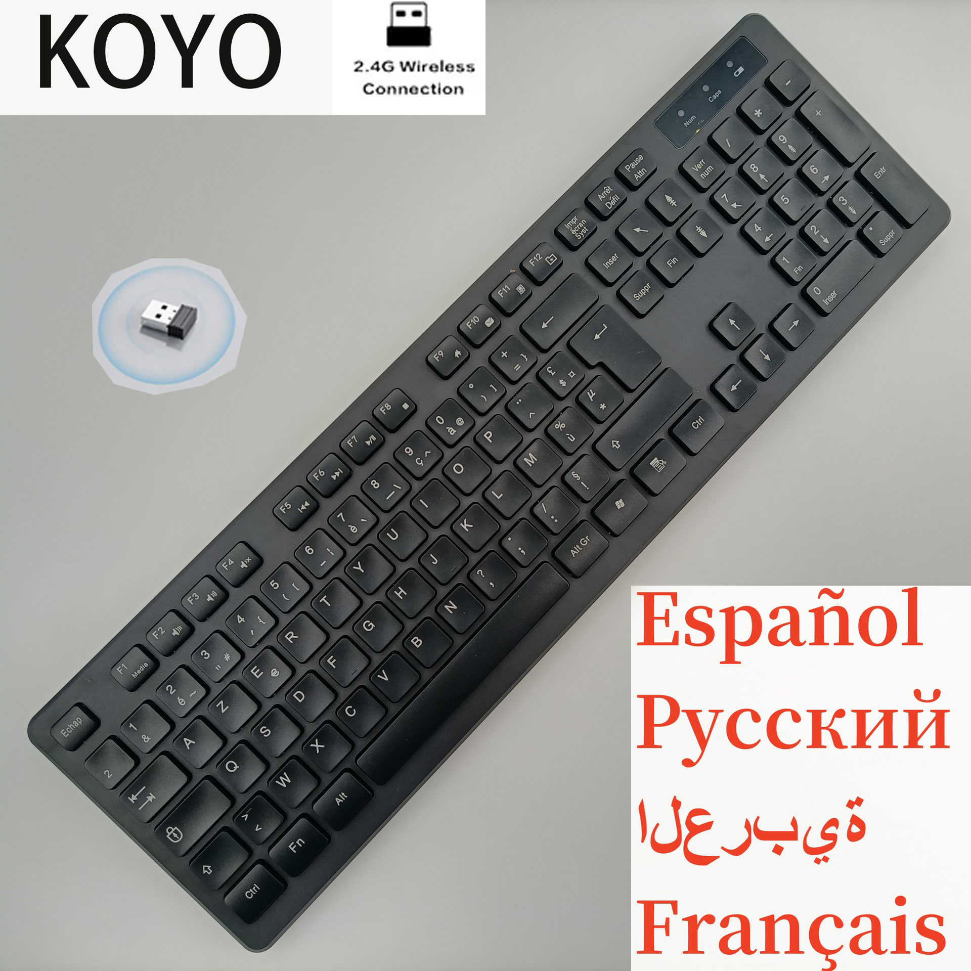 Hebrajski/francuski (AZERT)/hiszpańnarty/rosyjski/arabski/niemiecki/włoski/portugalski bezprzewodowa klawiatura 2.4G robić biura komputera stacjonarnego