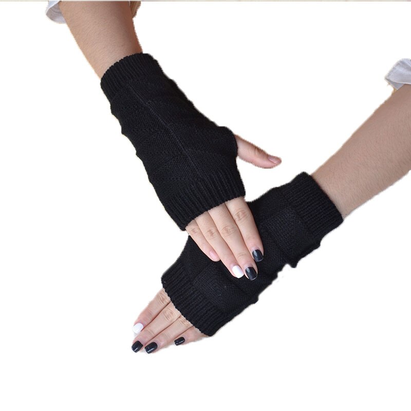 Autumn Winter Arm Cover Women Soft Crochet Knitted Arm Sleeve Solid Color Half Finger Gloves Outdoors Warm Mittens