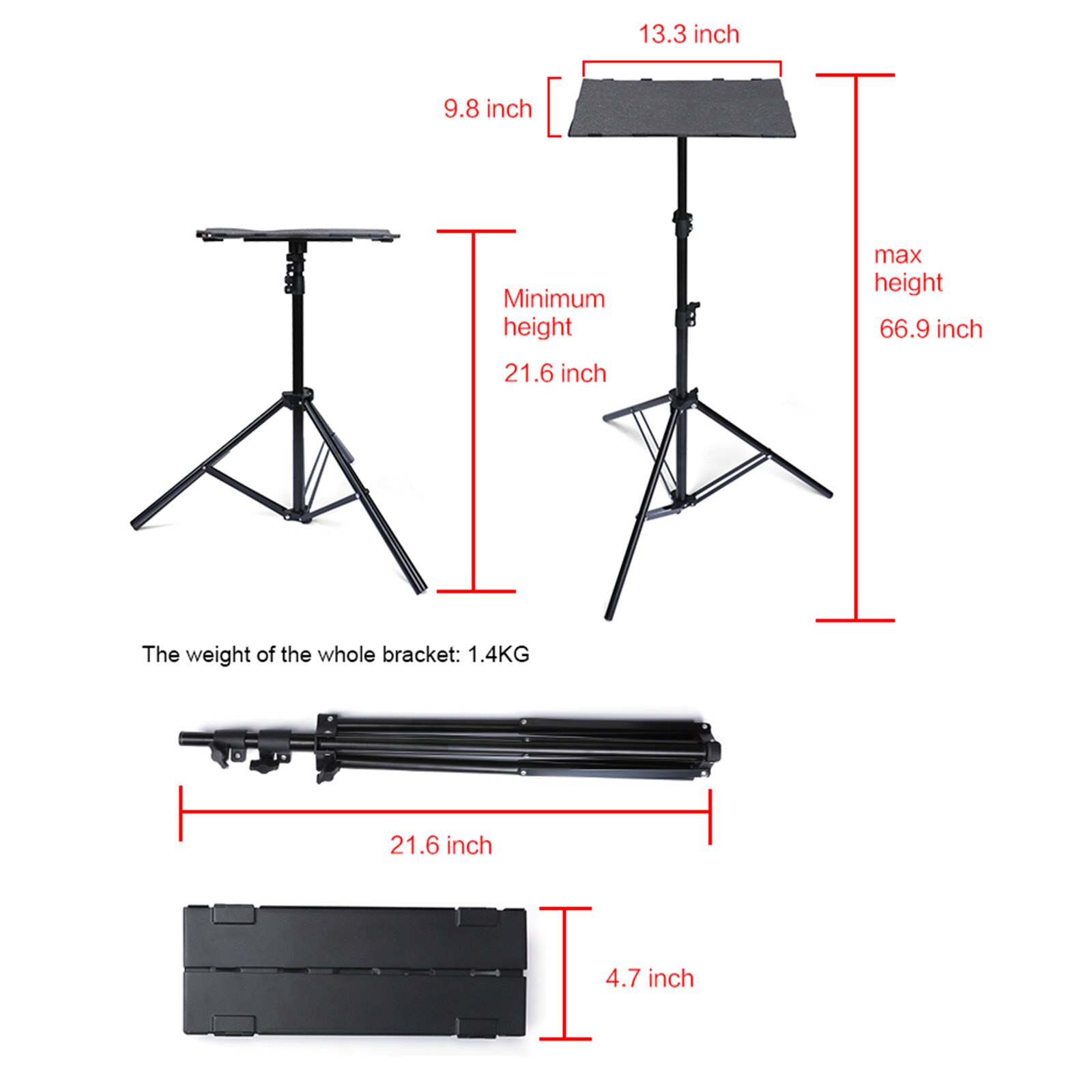 T160 Projector Tripod Stand Foldable Projector Bracket with Tripod Tray Multifunctional Racks Projector Stand Adjustable Height