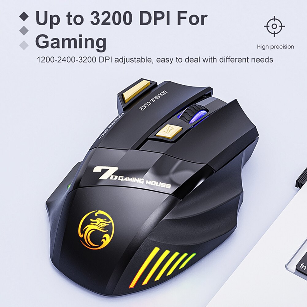 IMice – souris de jeu sans fil 2.4GHz, 7 boutons, rechargeable, rvb DPI, silencieuse, ergonomique, pour ordinateur de bureau, PC et portable