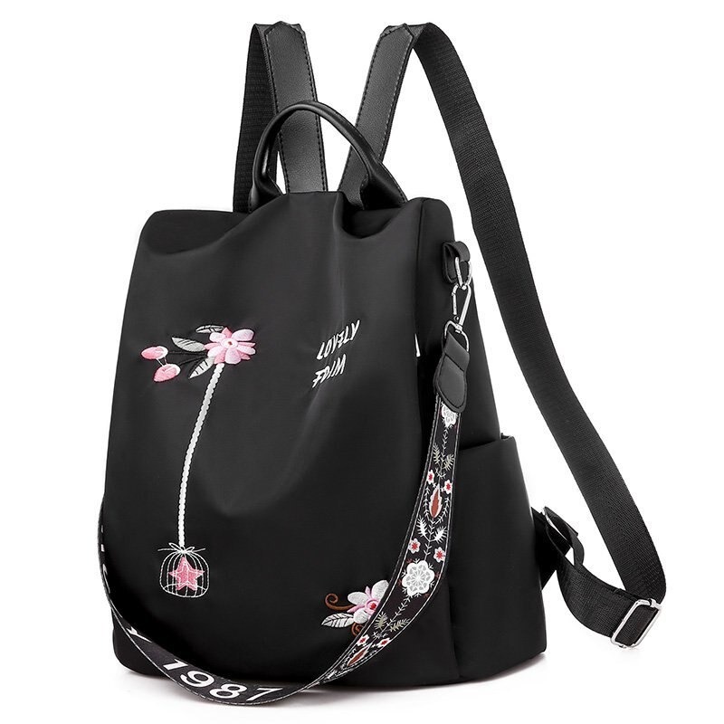 Bloemen Patroon Vrouwen Rugzak Duurzaam Oxford Rugzak Mooie Stijl Mooie Meisjes School Rugzak Sac: Black