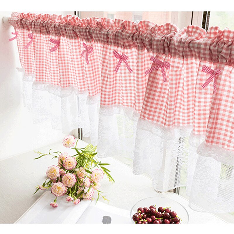 Mcao-cortina corta de encaje a cuadros para cocina, tela nórdica minimalista, bolsillo, entramado suave y duradero, cortinas de ventana de cuadros TJ1923