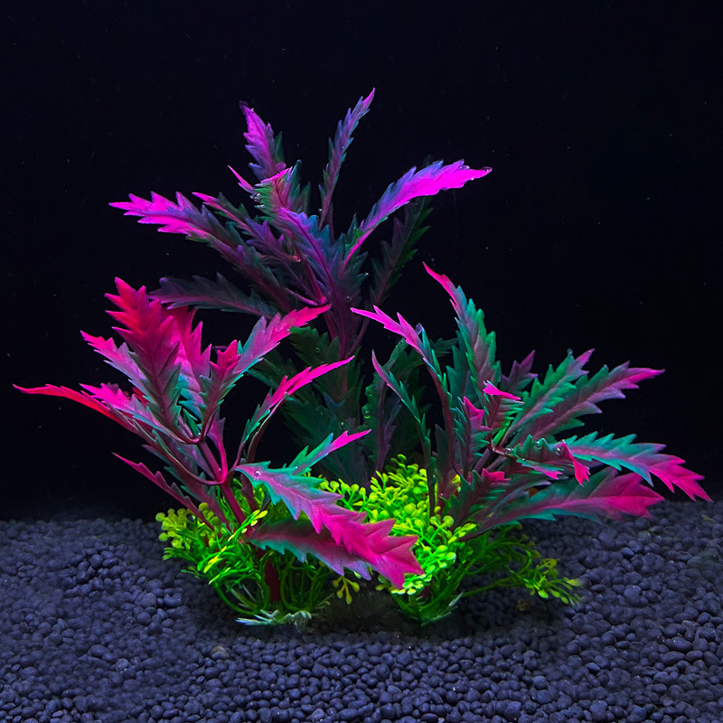 Plantas artificiales para decoración de acuario, adorno de malezas de agua, planta acuática, accesorios de decoración de césped para pecera, 14cm: Negro