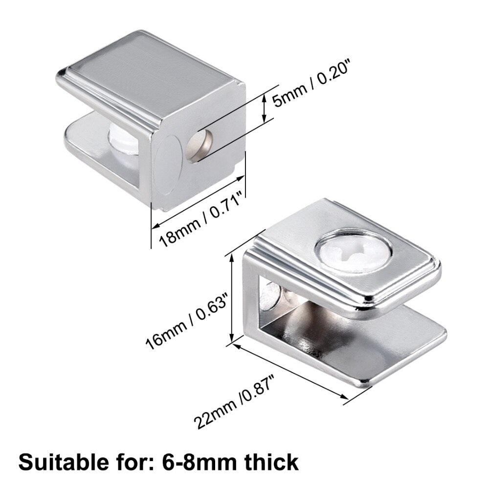 Uxcell 8pcs Zinc Alloy Glass Shelf Brackets Glass Wall Bracket Glass Clamp Clip Holder for 4-8mm 6-8mm 6-10mm 7-10mm 4 Styles