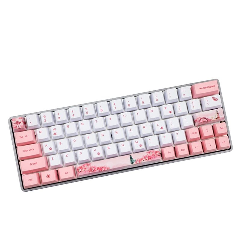 Sakura Dye-Sublimation Mechanical Keyboard Cute Keycaps PBT OEM Profile Keycap For GH60 GK61 GK64 Keyboard: Default Title