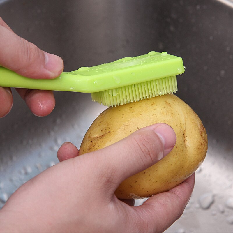 Cepillo de limpieza multifuncional con mango para frutas y verduras, herramientas de cocina, fácil de limpiar, utensilios para el hogar
