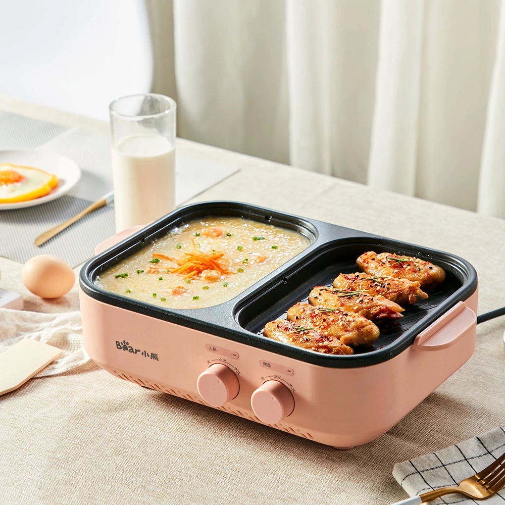 Horno eléctrico 2 en 1 para máquina de barbacoa, olla de cocina eléctrica, olla a la parrilla, decocción de doble uso, Multicooker, sartén para barbacoa de 220V