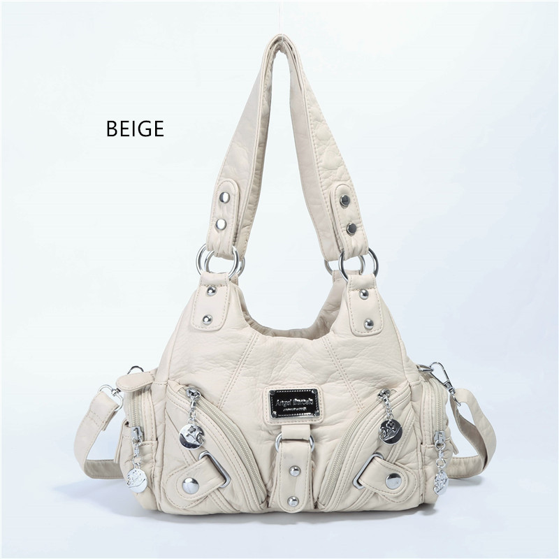 Women Vintage Purse Small Female Shoulder Bag Cute Tote Wash Faux Leather Handbag with Long Strap: beige