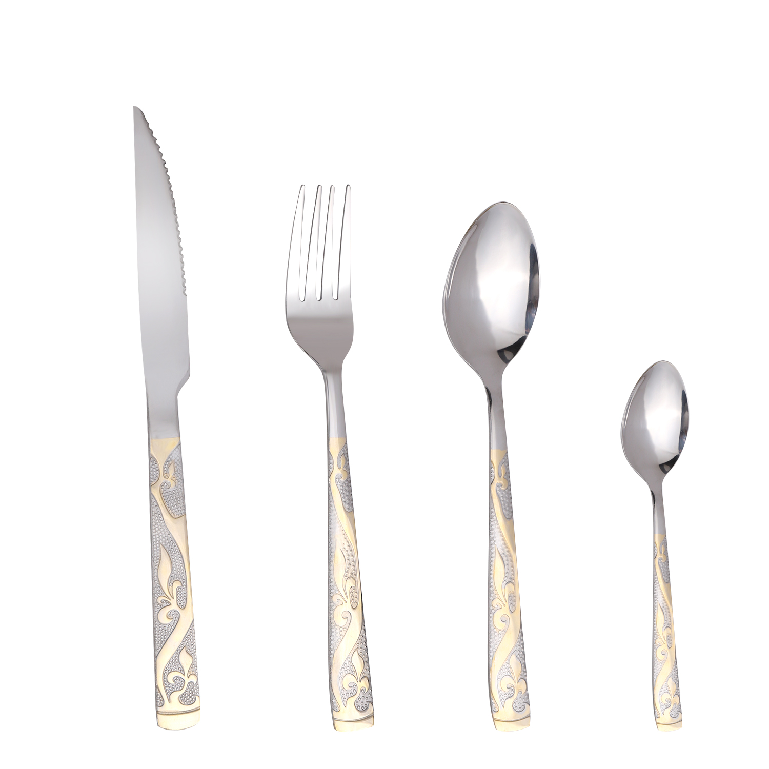 4/24 dele bestiksæt i rustfrit stål knive gafler skeer sølvbestik bordservice køkken restaurantredskaber: Sort