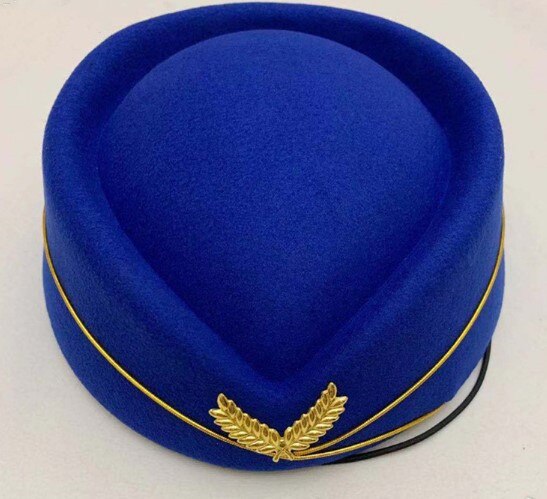 Naiveroo flygvärdinna kadett sexig formell uniform hatt kepsar tillbehör ull filt pillbox flygvärdinnor basker hatt baskeps: Kungsblå