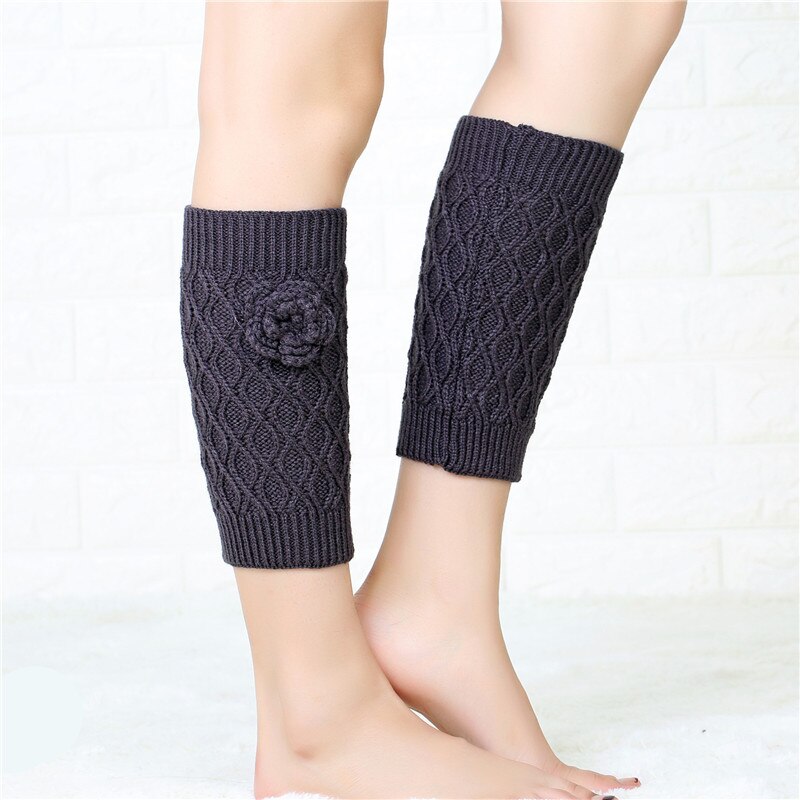 Handgemaakte Bloemen In Buis Voet Cover Gebreide Warm Boot Cover Dames Herfst En Winter Wollen Garen Beenwarmers Sokken effen: Donkergrijs