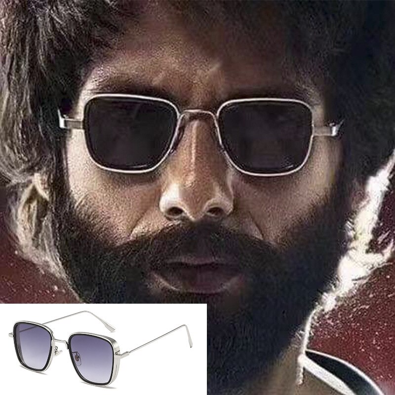 1pc Luxury Kabir Singh India Movie Sunglasses Men Square Gold Frame Cool Sun Shades Brand Red Glasses for Men UV400