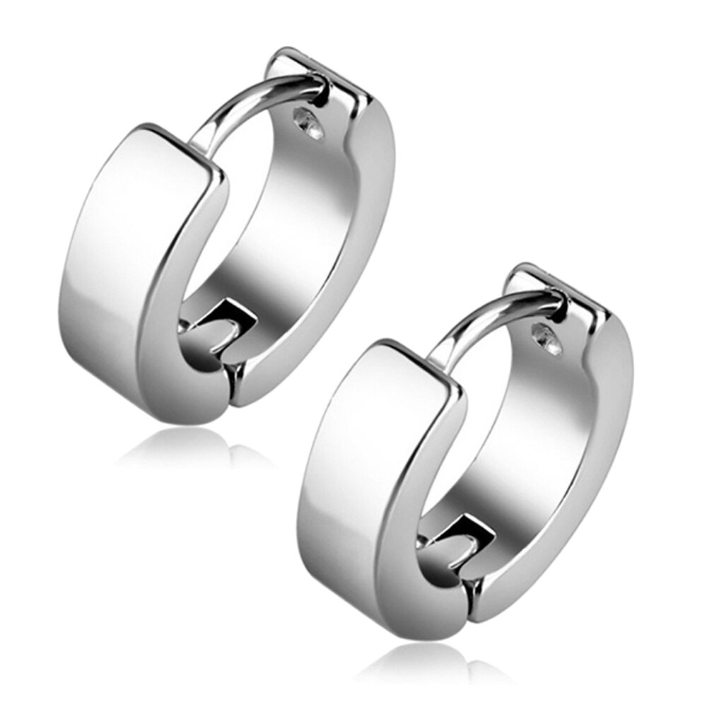 6 Style 316L Stainless Steel Dangle Round Cross Leaf Earring for Men Women Cool Punk Eboy Stud Earring Set: Style C Silver