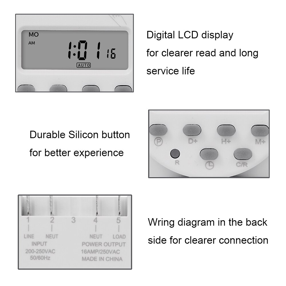 Minuterie numérique CN101A 5V 12V 24V 110V 220V, interrupteur de relais de temps Programmable hebdomadaire de 7 jours, batterie Rechargeable intégrée