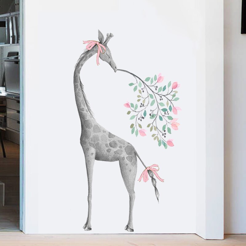 Leuke Muur art Giraffe Decals Nordic Bloemen Vinyl Muurschildering Stickers Home Decor Woonkamer Slaapkamer Achtergrond Decoratie Behang