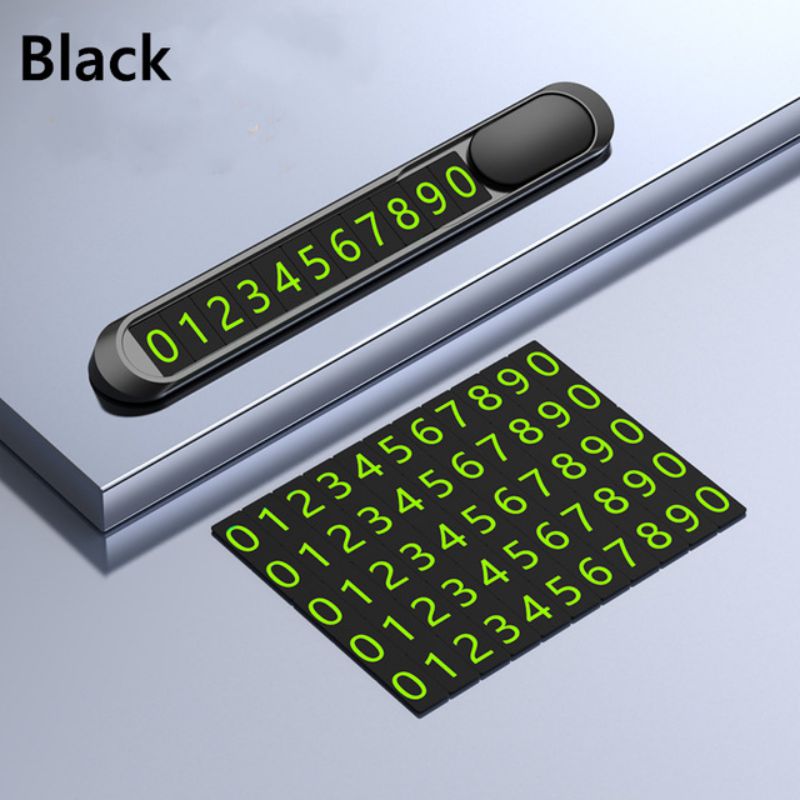 Hidden Car Styling Metal Alloy Texture Temporary Parking Card Auto Phone Plate Telephone Number Card Car Self-adhesive Sticker: Black