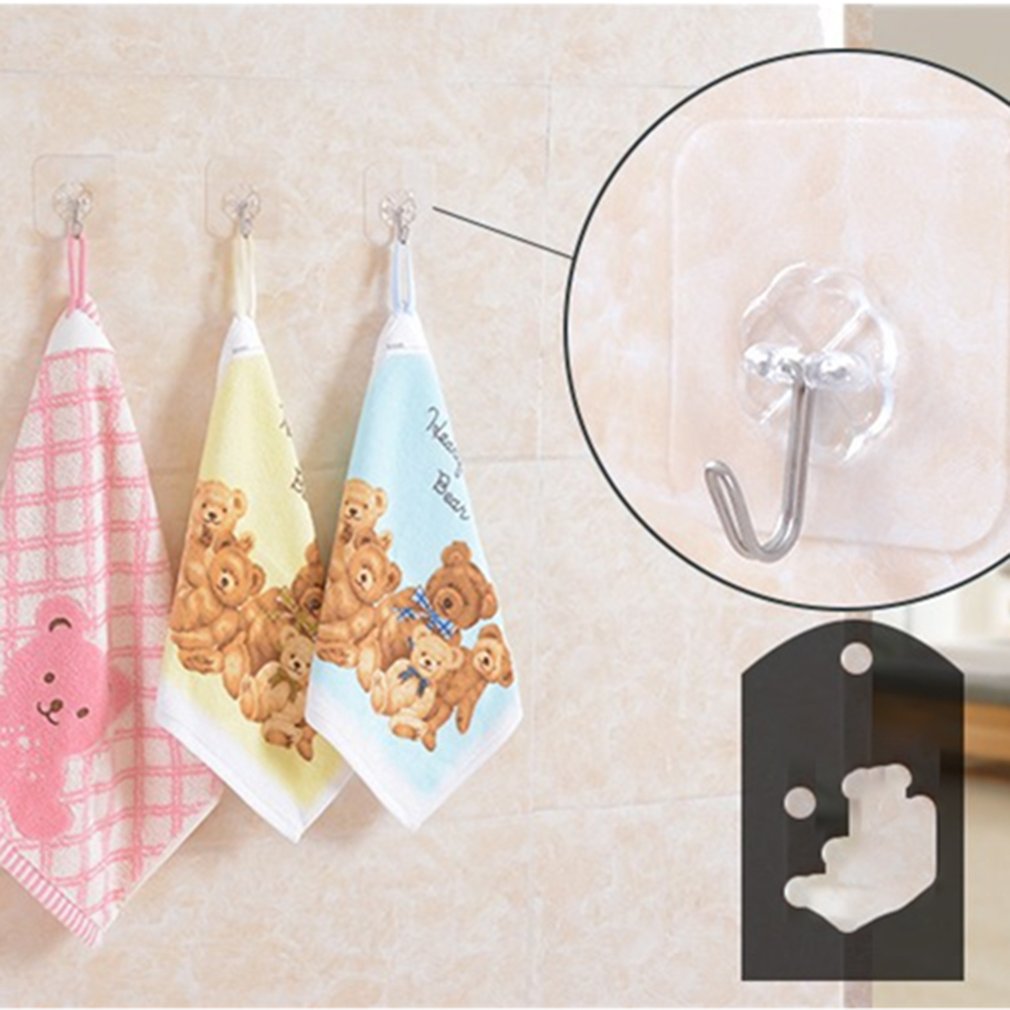 10pcs Self Adhesive Hooks Powerful Strong Hanger Home Wall Door Hanger Holder Hook Hanger for Kitchen Bathroom