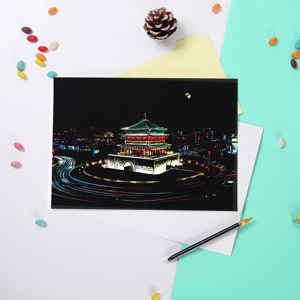 DIY Scratch Paper Combo Art Set 18 Rainbow Girls Flower Painting Scratch Cards & Scratch Drawing Pen Paint Set