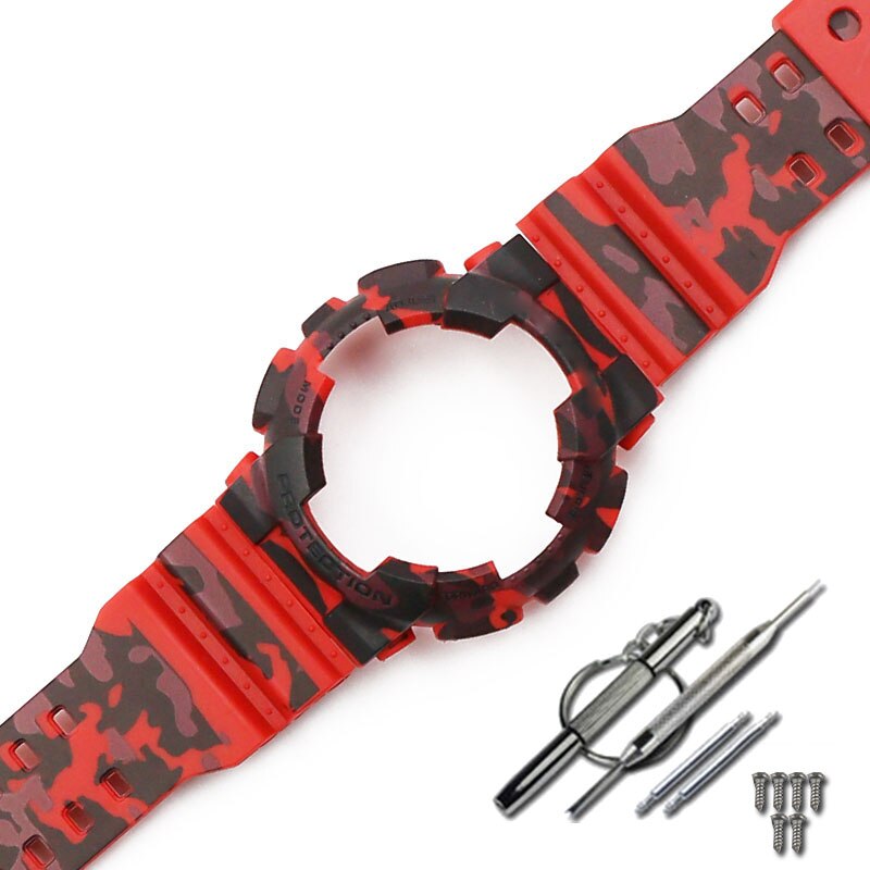 Camouflage résine bracelet montre pour hommes accessoires broche boucle sangle étui pour Casio CASIO G-SHOCK GD120GD100GA110GA100 hommes bracelet de montre: Camouflage red