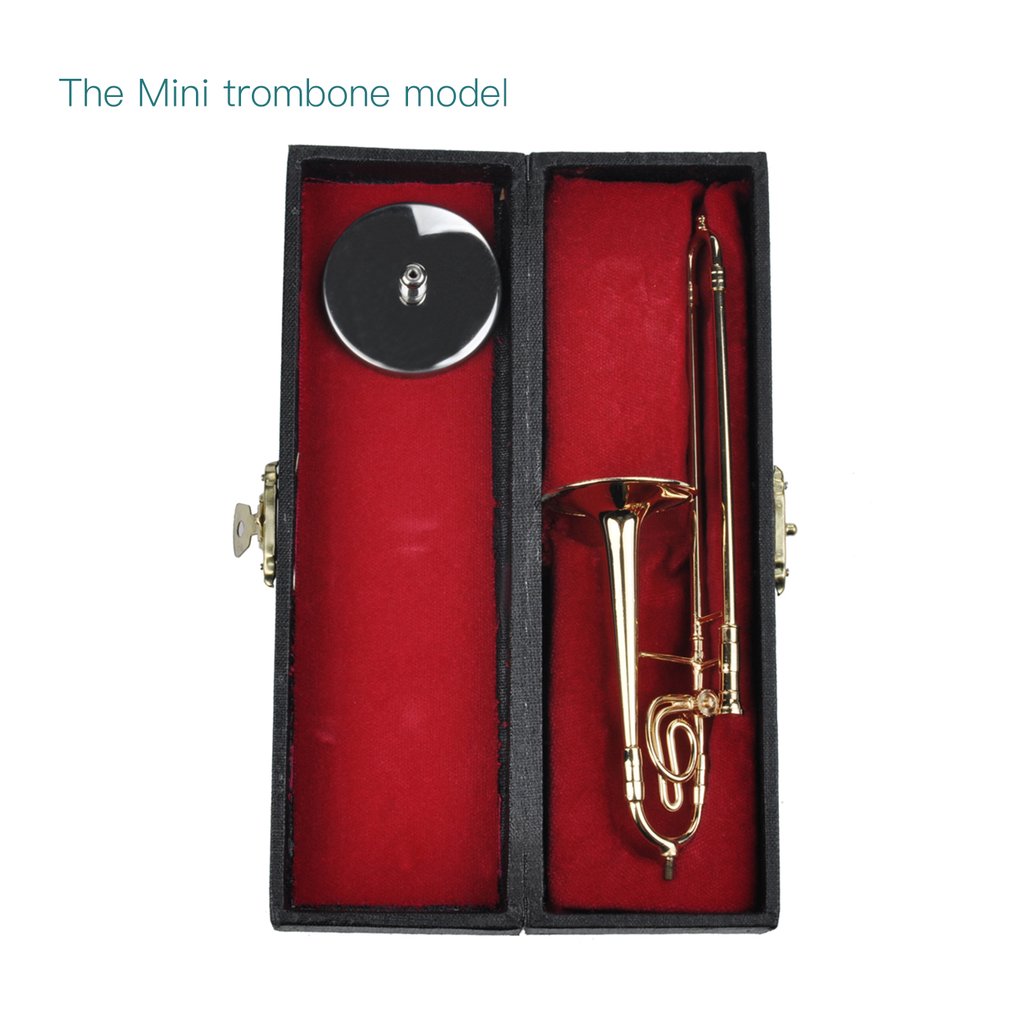 TSAI Mini Trombone With Stand Base Musical Instruments Fine Goldplated Craft Miniature Trombone Home Decoration Ornament