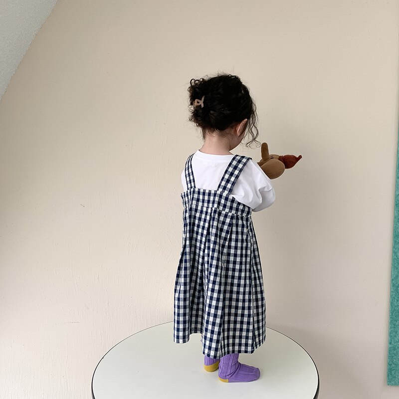 Gonna a bretelle scozzese coreana per bambina 2022 primavera nuovi vestiti per bambini