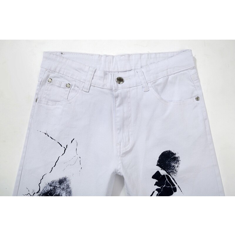 Pattern Printing Biker Jeans Men's Denim Trouser Elasticity Male Slim Pants Plus Size 42