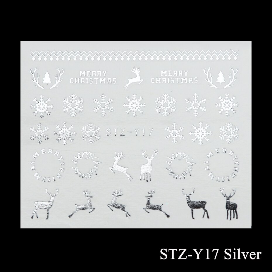 1Pc Goud Zilver Kerst Sneeuwvlok Nagellak Stickers Winter Nail Art Decals Water Transfer Manicure Accesoires CHSTZ-YA-2: STZ-Y17 Silver