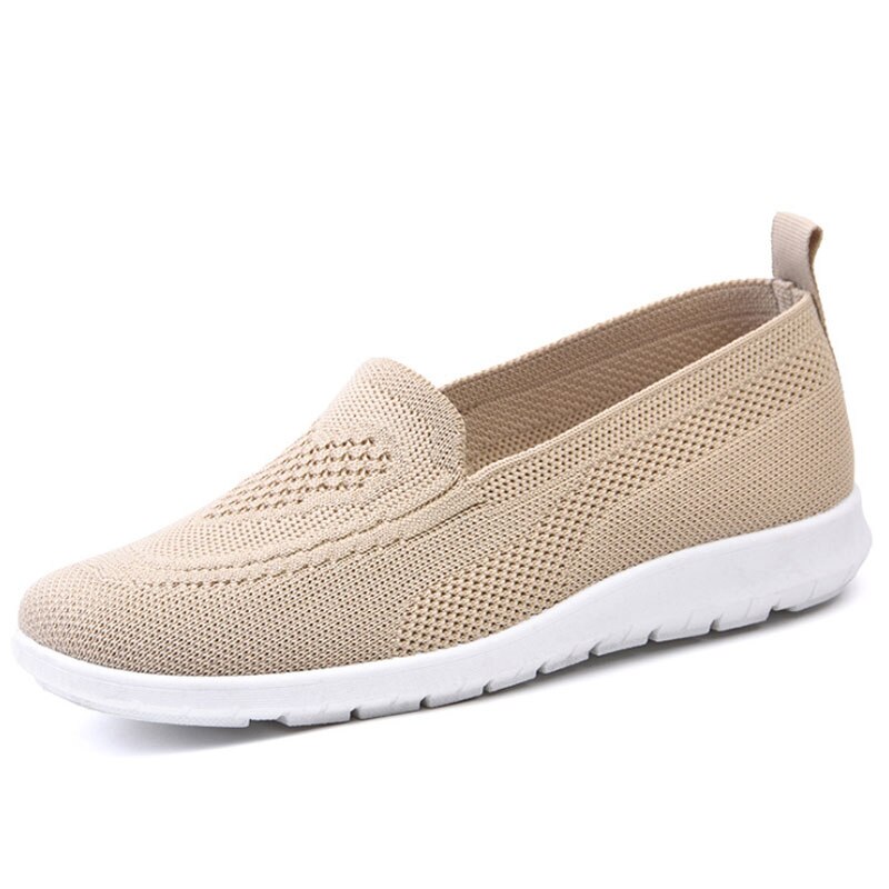 Mocassins en coton tricoté, confortables, à enfiler, chaussures de luxe, ballerine, chaussures âgées, automne chaussures pour dames: Kaki / 40