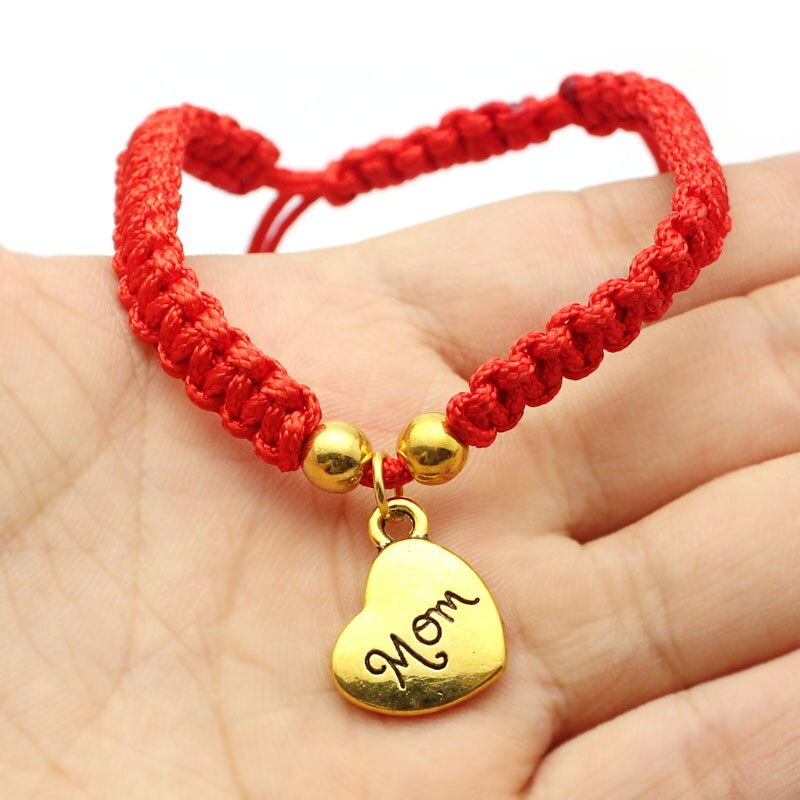 Familia mamá encanto pulseras de hilo rojo cuerda joyería de la suerte el día de la madre bendición familiar brazalete Feminino