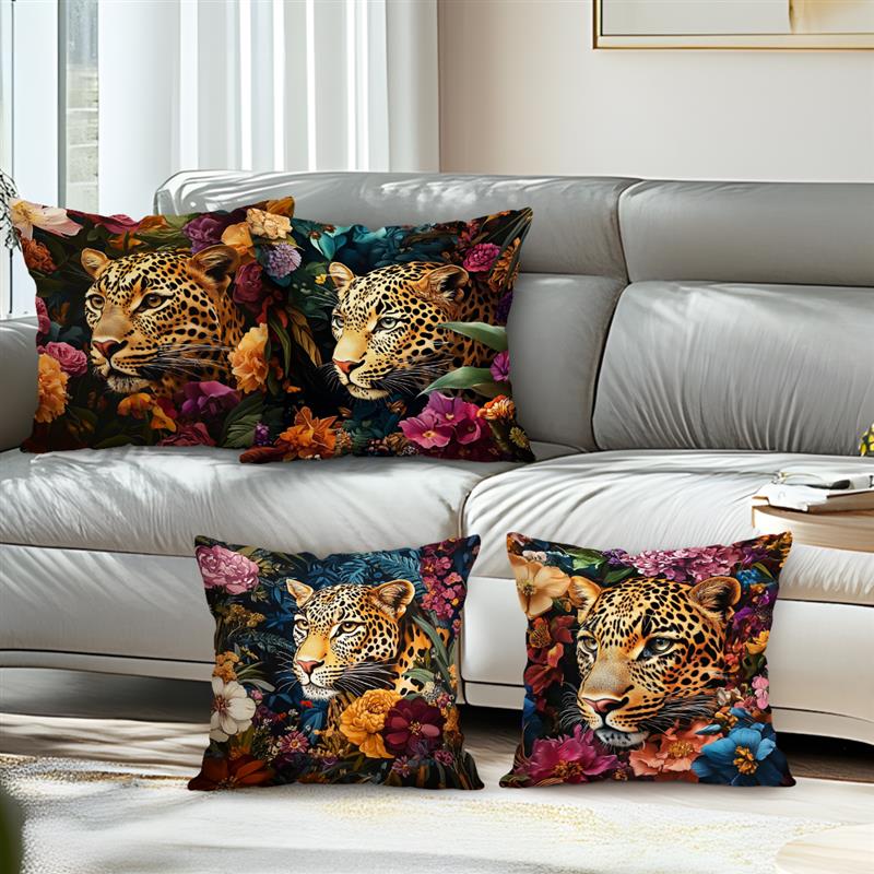 Leoparder blomster puter putetrekk trykt polyester 45 x 45cm kasteputetrekk dekorativ sofapute putetrekk hjemmedekor