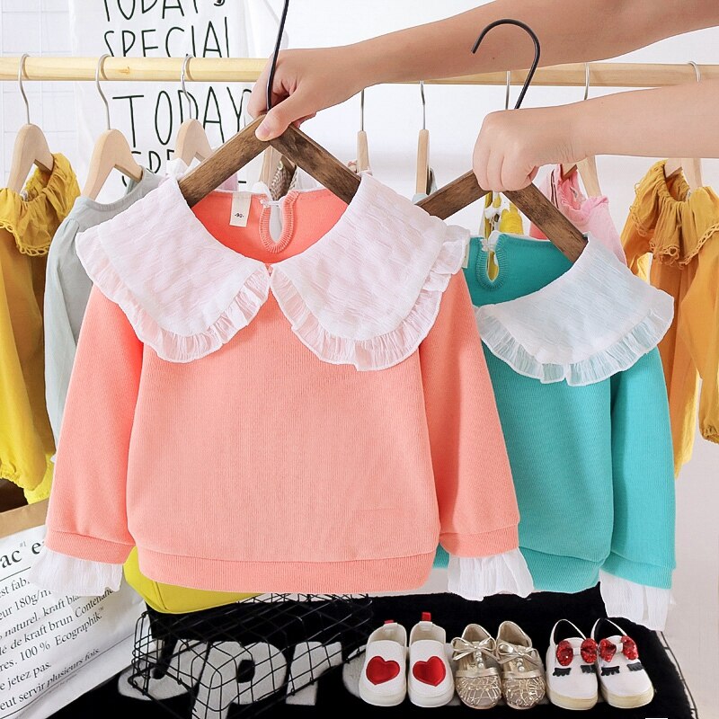 Korean Foreign Style Girls' Print Long Sleeve Top And Sweater Soft cotton T-shirts Tops Clothes Suitable For Playing Outside