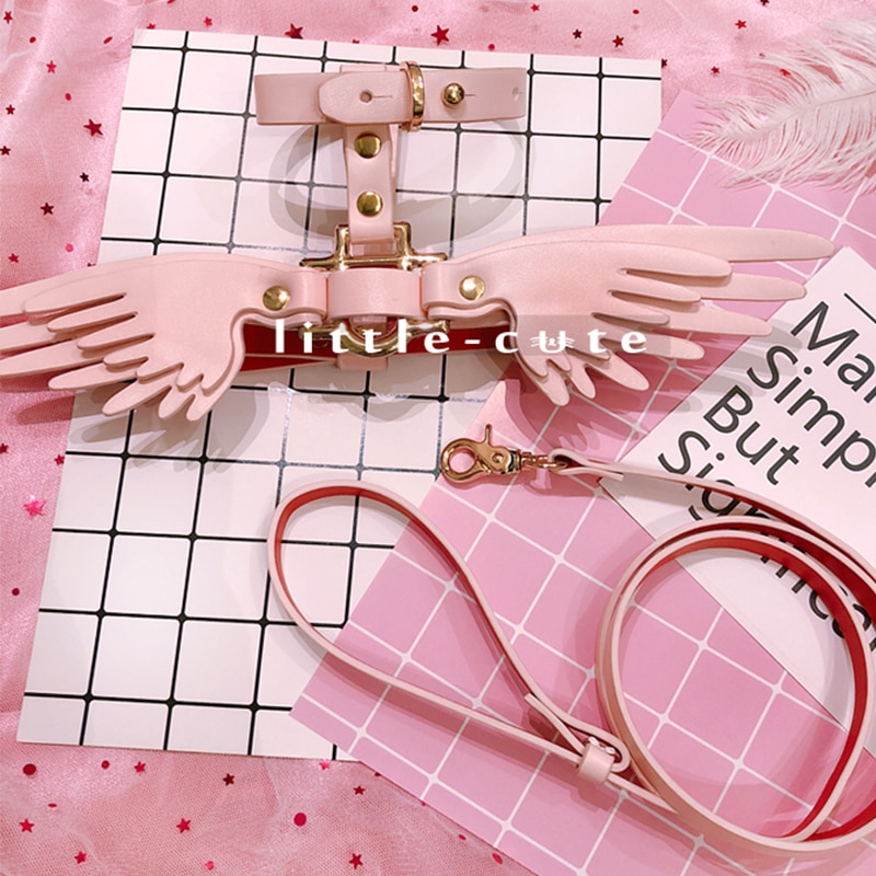 Bamser engle netværk rød trækreb hud pink strop marges kat item ring ekstern brug kæledyr halsbånd vinger katte snor sele