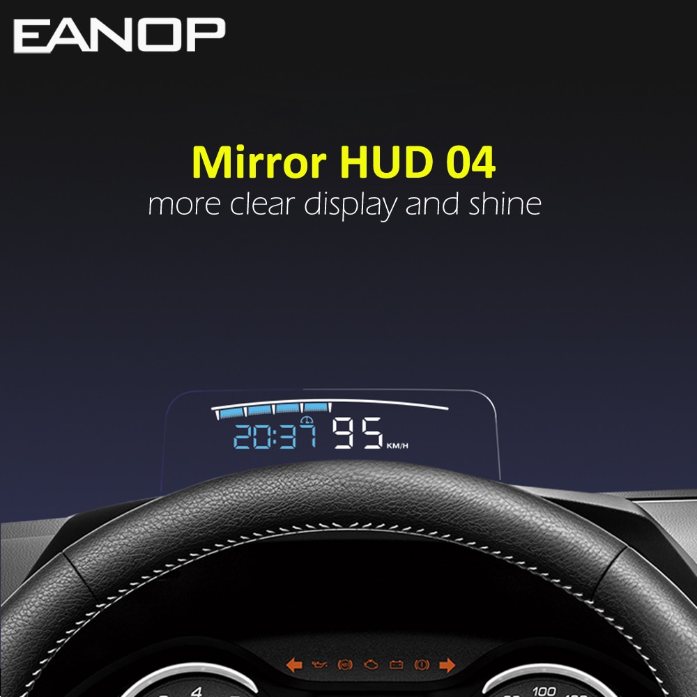 Eanop Hud Spiegel 04 Auto Head Up Display OBD2 Voorruit Snelheid Projector Security Alarm Water Temperatuur Overspeed Rpm Voltage