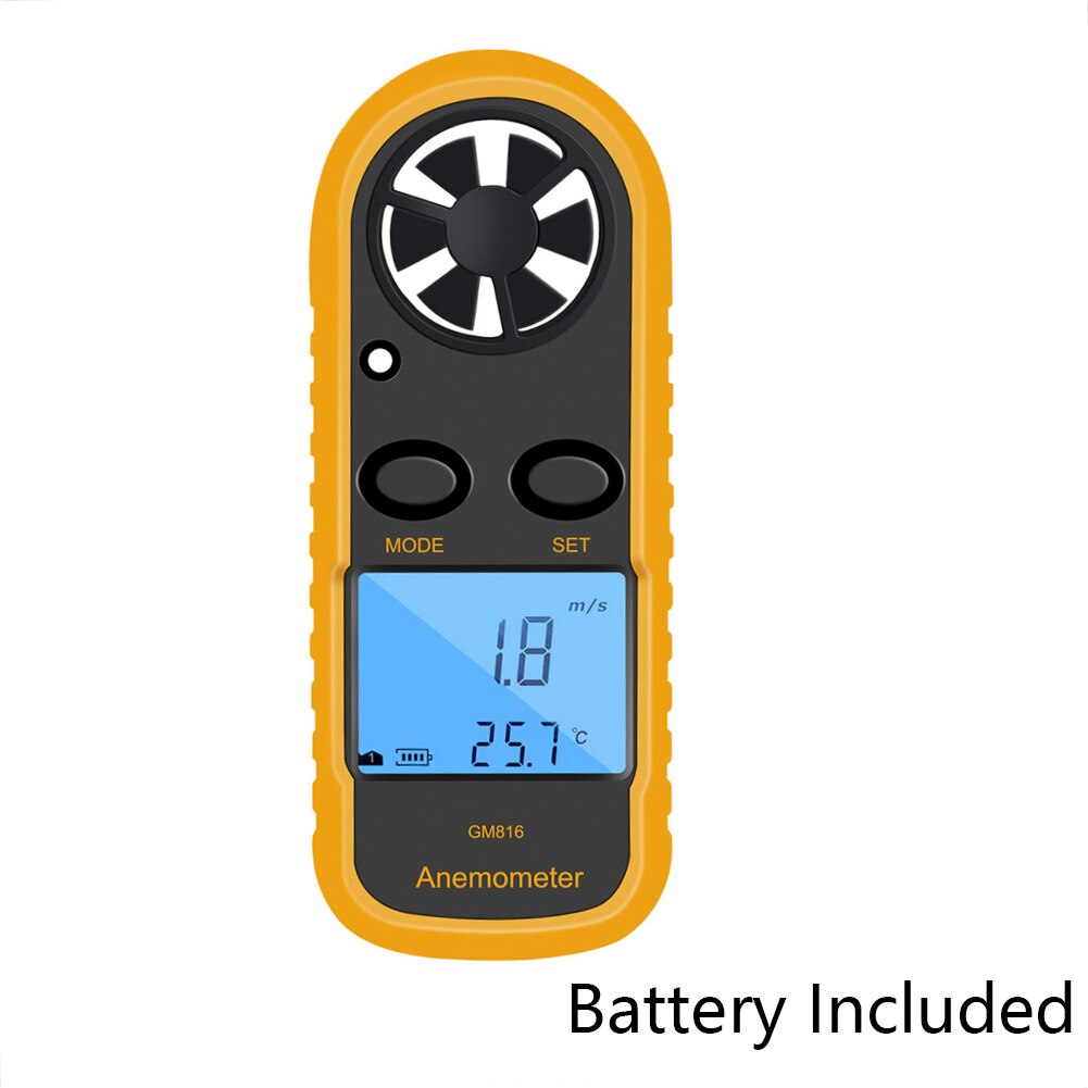 GM816 LCD Handheld Airflow Windmeter Thermometer Digital Anemometer Portable Outdoor Surfing Wind-Speed Gauge Meter 105*40*18mm: Battery Included