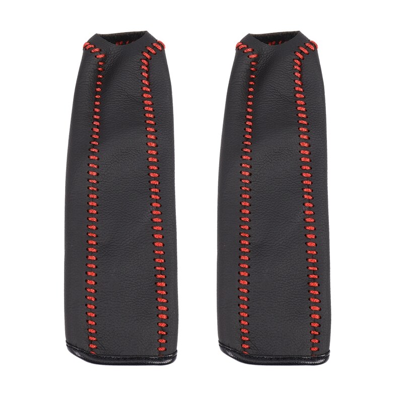 2X Lederen Handrem Cover Beschermhoes Voor Honda / Accord / Civic 8, Zwart + Rode Lijn