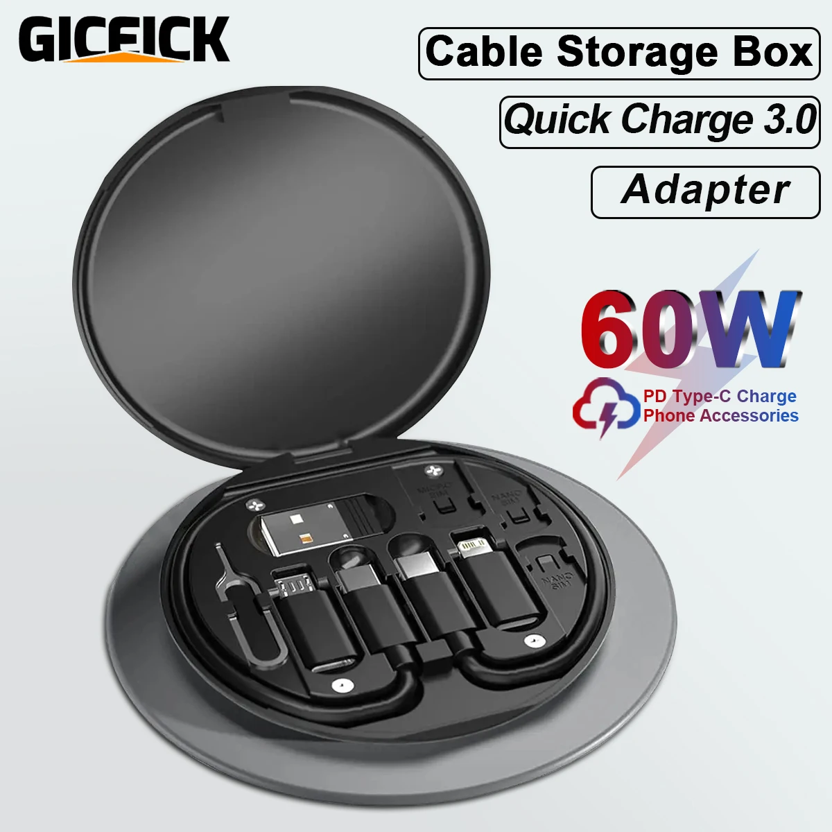 60-W-Multi-USB-Ladeadapterkabel-Kit, USB-C-Konvertierungskit USB A und Typ C auf Stecker Micro/Typ C, Telefondatenübertragung, Karte