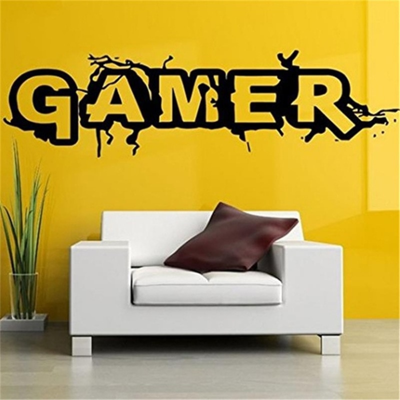 Gamer crack wall sticker for kids Room Bedroom Background Decorative Painting Paper poster Removable Carved Stickers