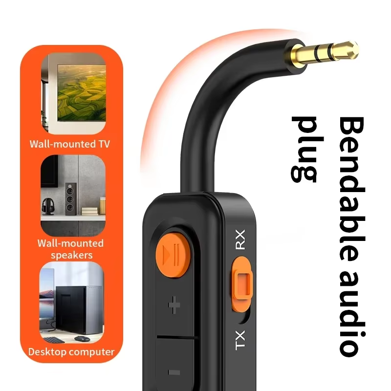 Ricevitore trasmettitore Audio Bluetooth 5.4 con microfono 3,5 mm AUX musica stereo 2 in1 adattatore senza fili vivavoce per TV PC aereo auto