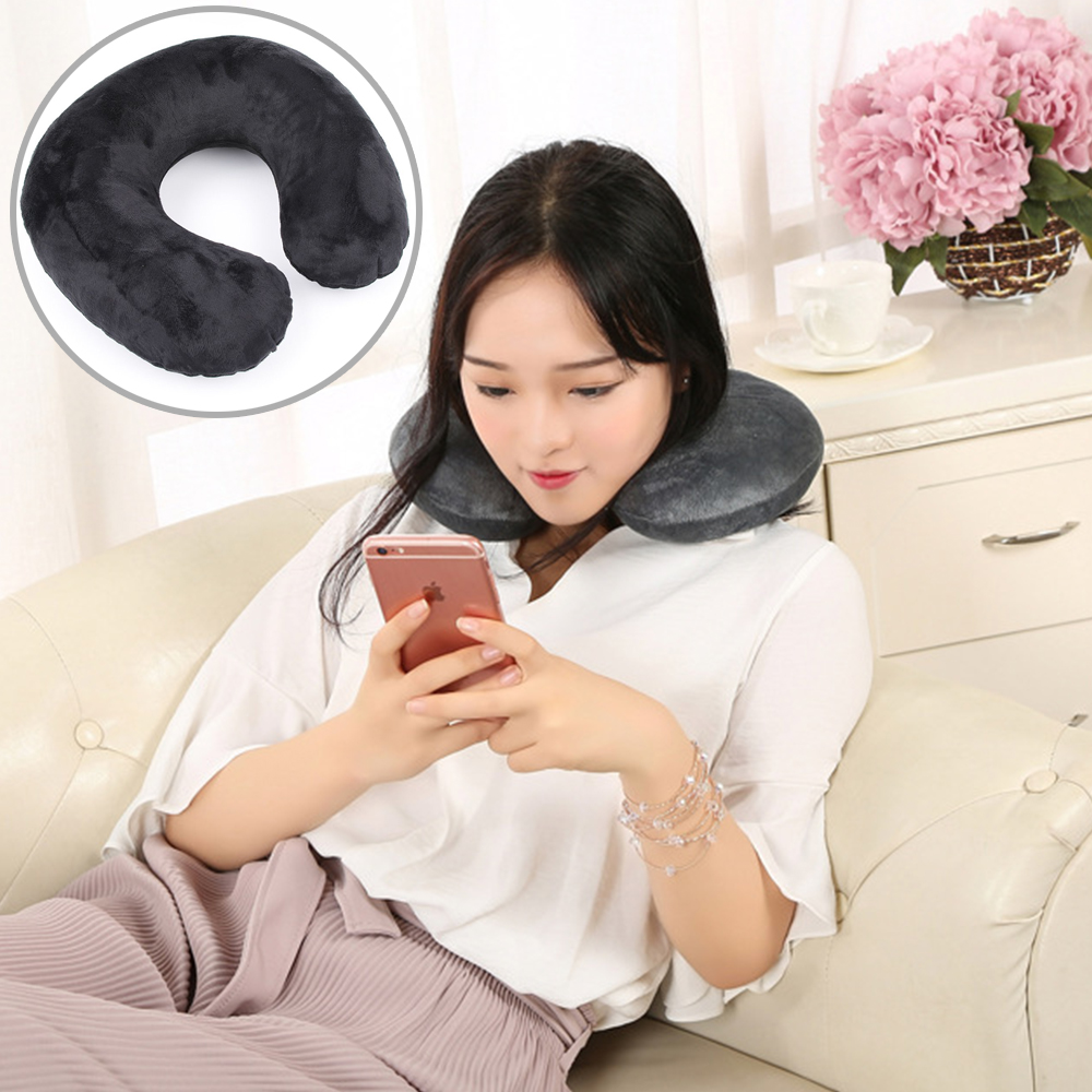 Flocking Plush Fabric Cover Inflatable Pillow Outdoor Travel Cushion U-Shaped Pillow Neck Pillow Travel Accessories Nap Pillow