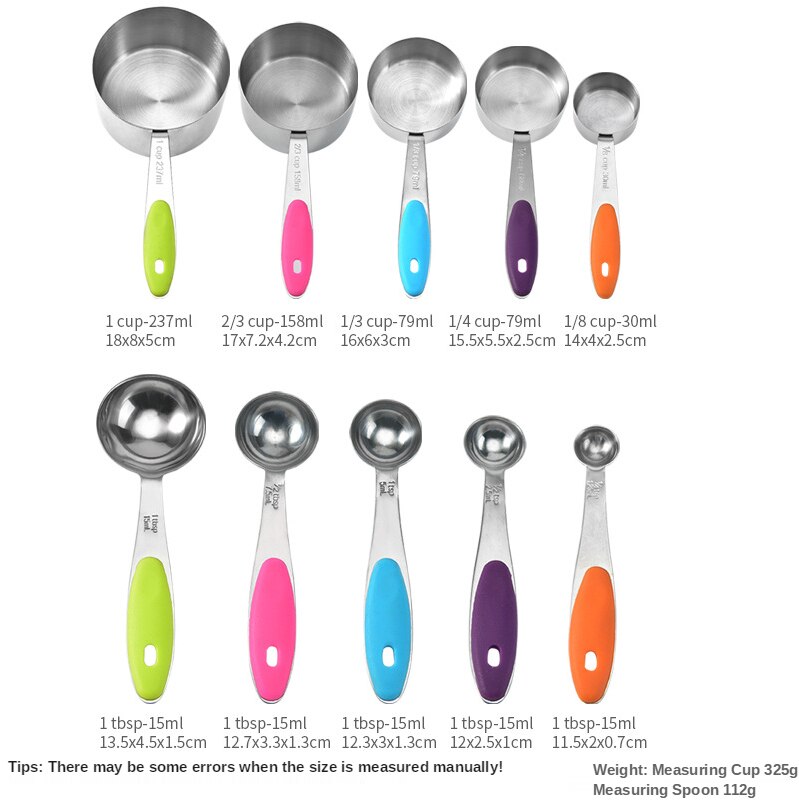 Stainless Steel Measuring Cup Measuring Spoon Set Baking Tool with Engraved Measuring Spoon Measuring Cup 10 Piece Kit