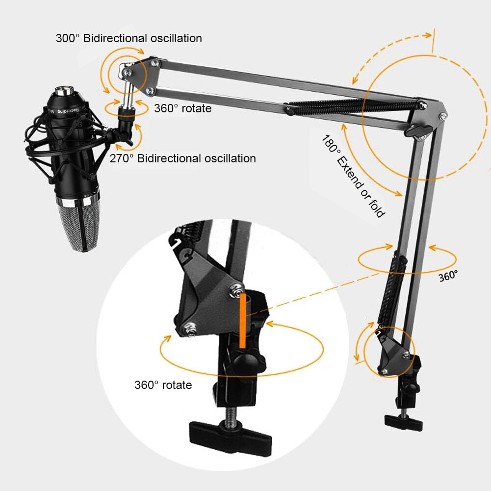 Soporte de escritorio ajustable de Metal para micrófono, accesorio plegable para grabación de Radio en vivo, teléfono, carga de 2KG