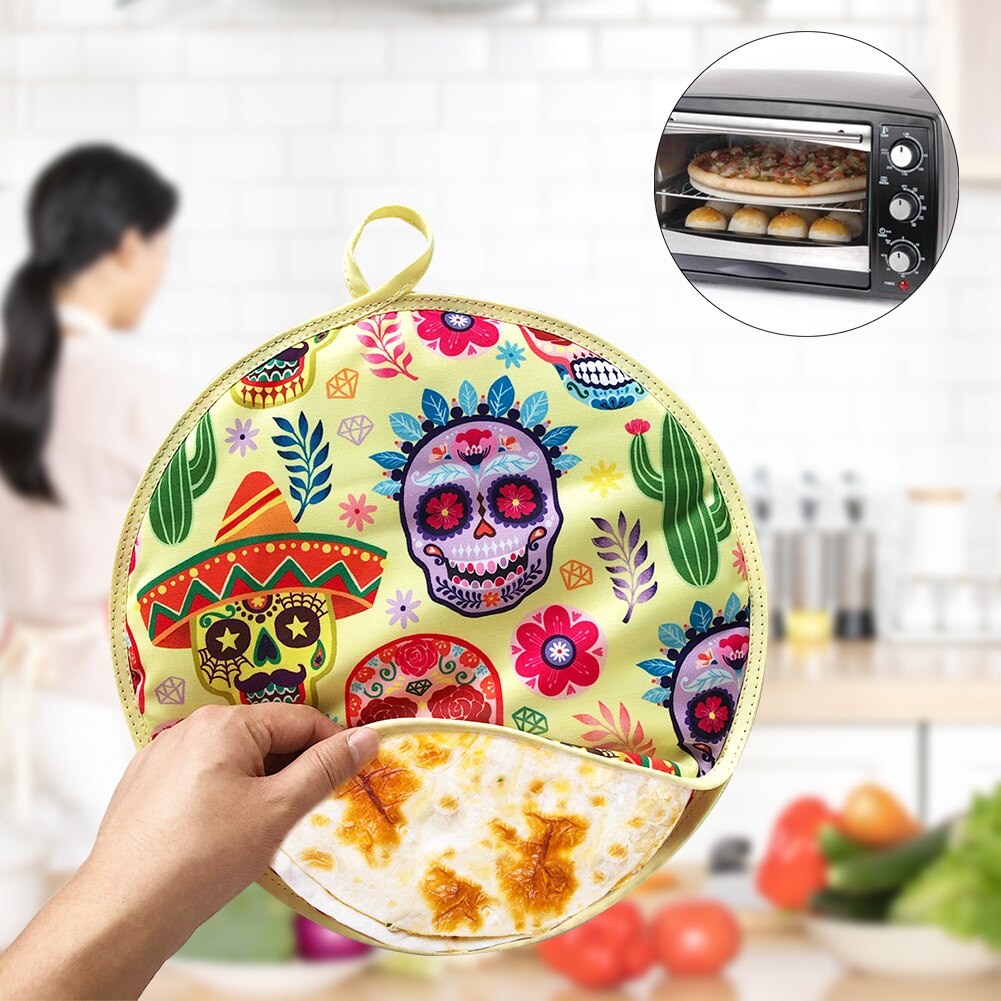 12 Inch Geïsoleerde Tas Hittebestendige Doek Picknick Restaurant Warm Houden Tortilla Warmer Pouch Meel Keuken Gedrukt Voor Magnetron