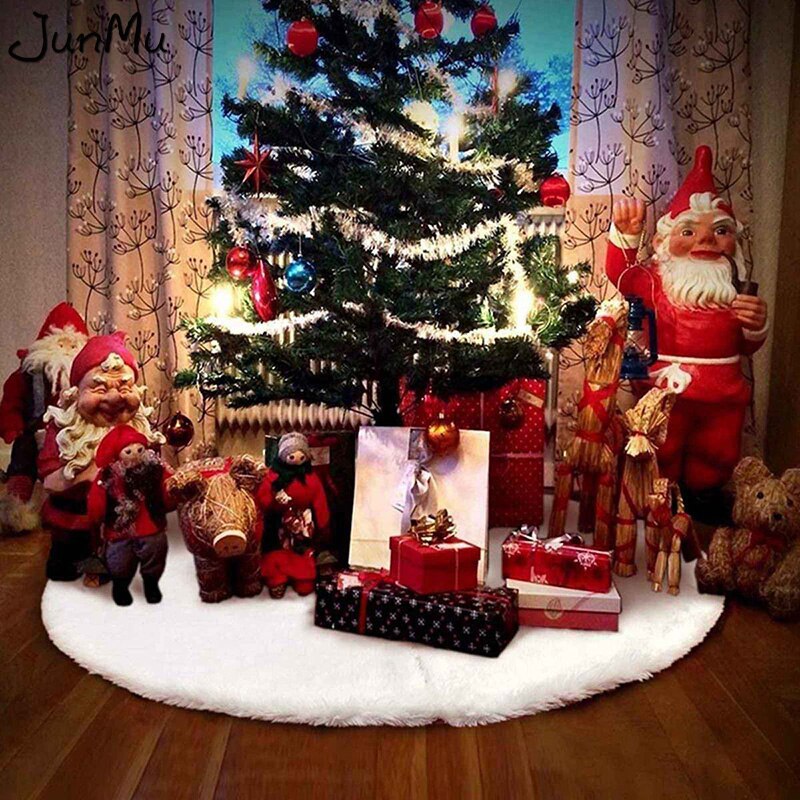 White Christmas Tree Skirt 48 Inch Fur Xmas Tree Skirt Christmas Tree Decoration Skirt For Xmas Decorations