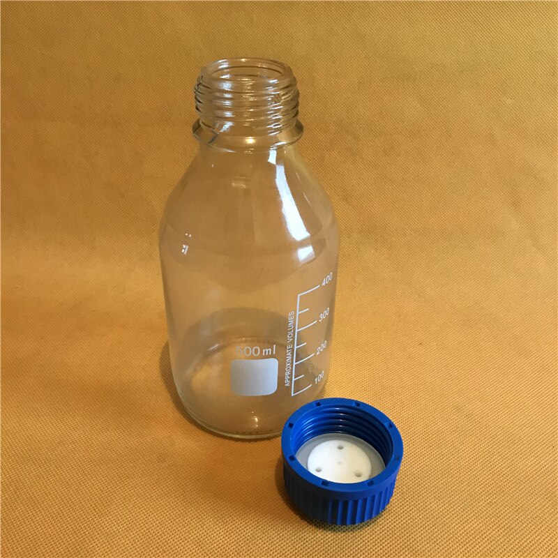 500ML Mobile phase solvent bottle, Special bottle for liquid chromatography,500ml Blue cover transparent reagent bottle