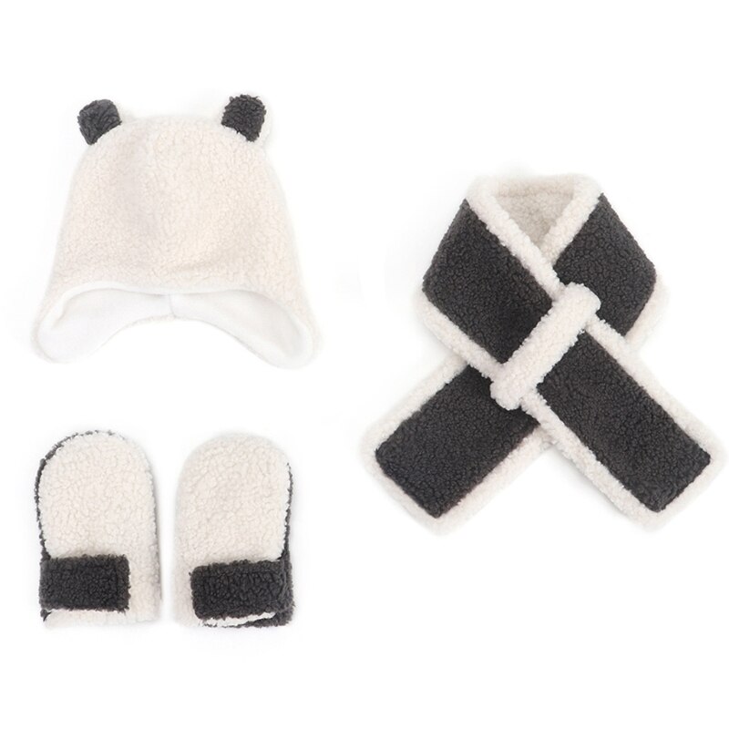 Drie Stuk Hoeden Sjaal Handschoenen Set Kinderen Hoed Winter Warm Gebreide Muts Herfst Winter Gilr En Jongen Mode Sets: White