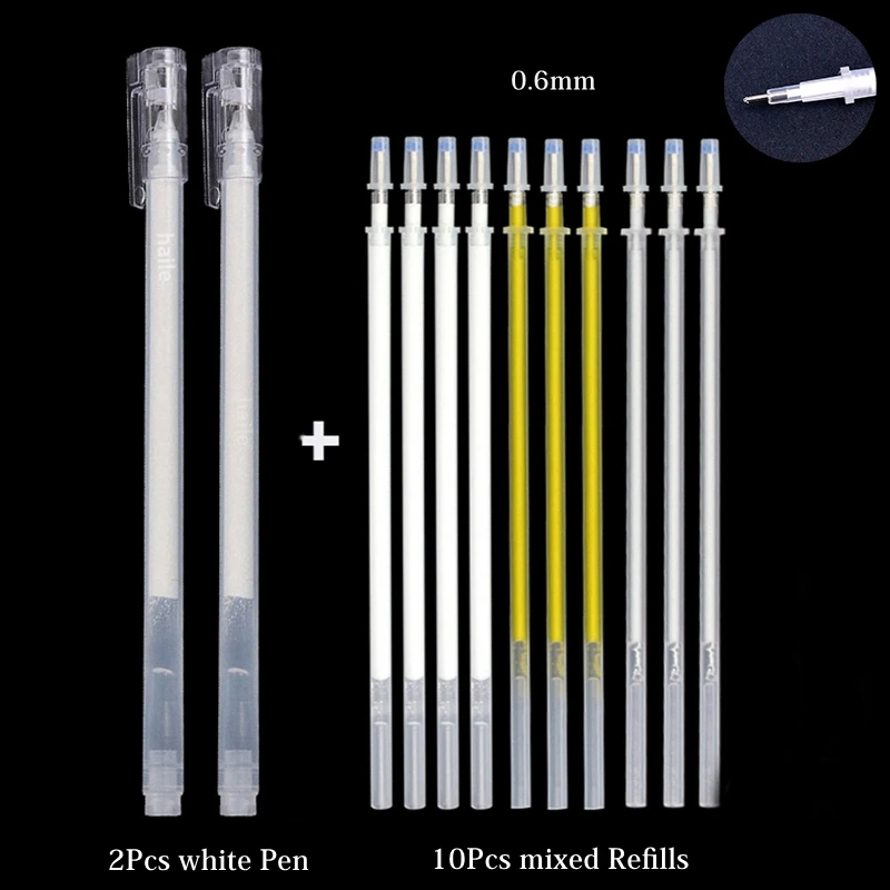 Juego de bolígrafos de Gel blancos, rotulador blanco de punta fina de 0,8mm, varilla de recarga para estudiantes, suministros de dibujo artístico y escritura: Caqui oscuro