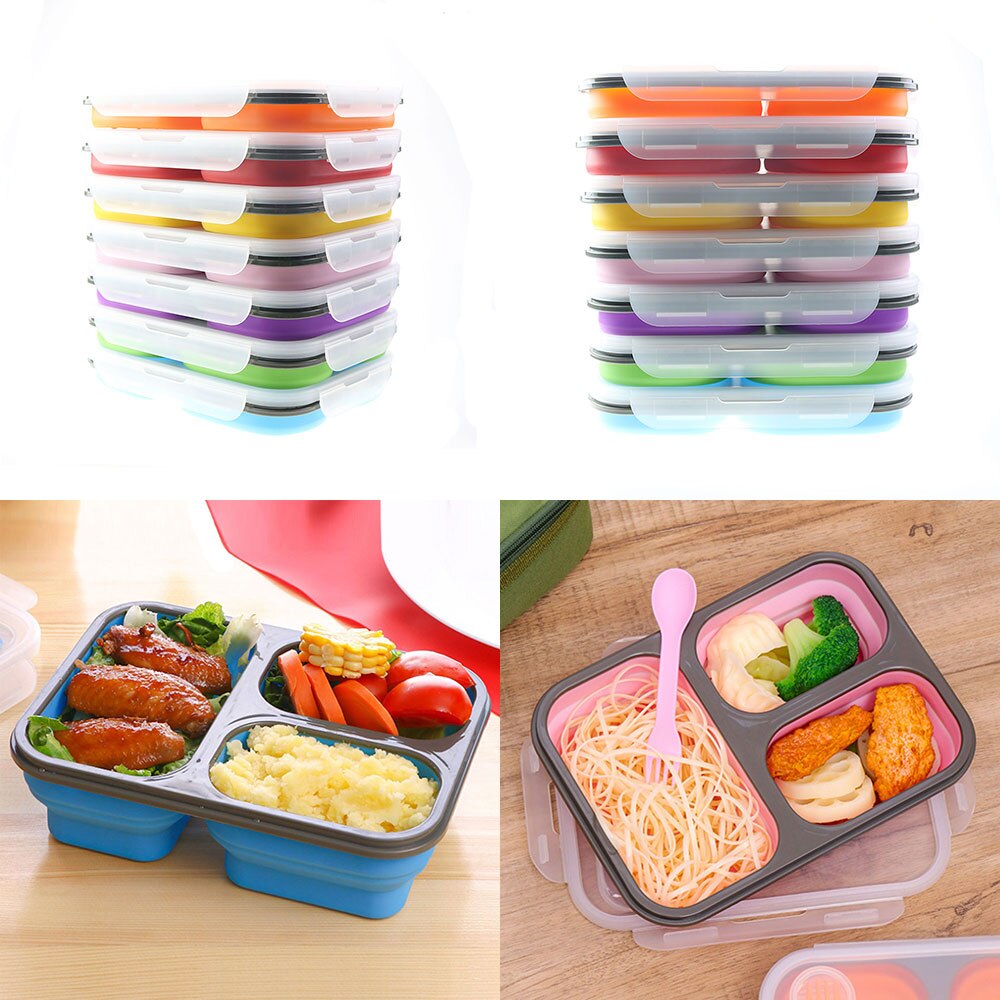 Silicone world 1300ml Silicone Collapsible Portable Lunch Box Large Capacity Bowl Lunch Bento Box Folding Lunchbox Eco-Friendly