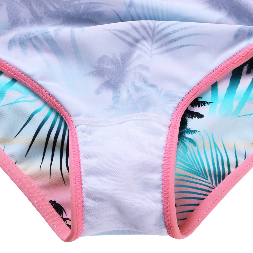 BAOHULU Round Collar Girls Swimsuits Green Pink Print Girls Swimwear Beach Bikini One Piece Long sleeves Swimwear for children