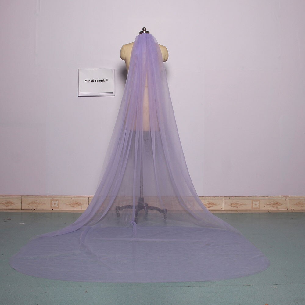 Mingli Tengda Himmel Blau Braut Schleier Lang schneiden Rand Doppel Schicht 3 Meter Lange Hochzeit Schleier Elegante Dame Kathedrale Schleier staubigen Rose: Lila