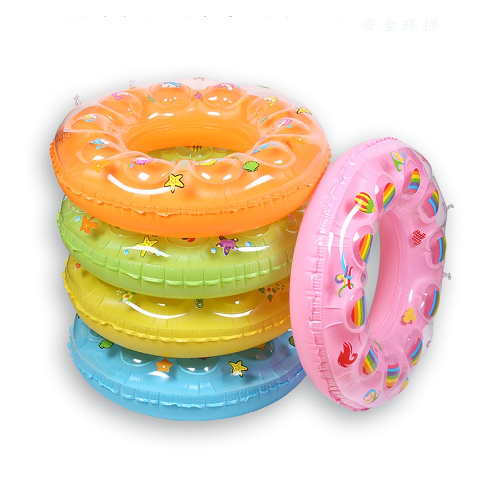 Cartoon Inflatable Swimming Circle Rings Swim Pool Float Wheels Adults Kids Child Summer Water Sport Thick Crystal Random Colors